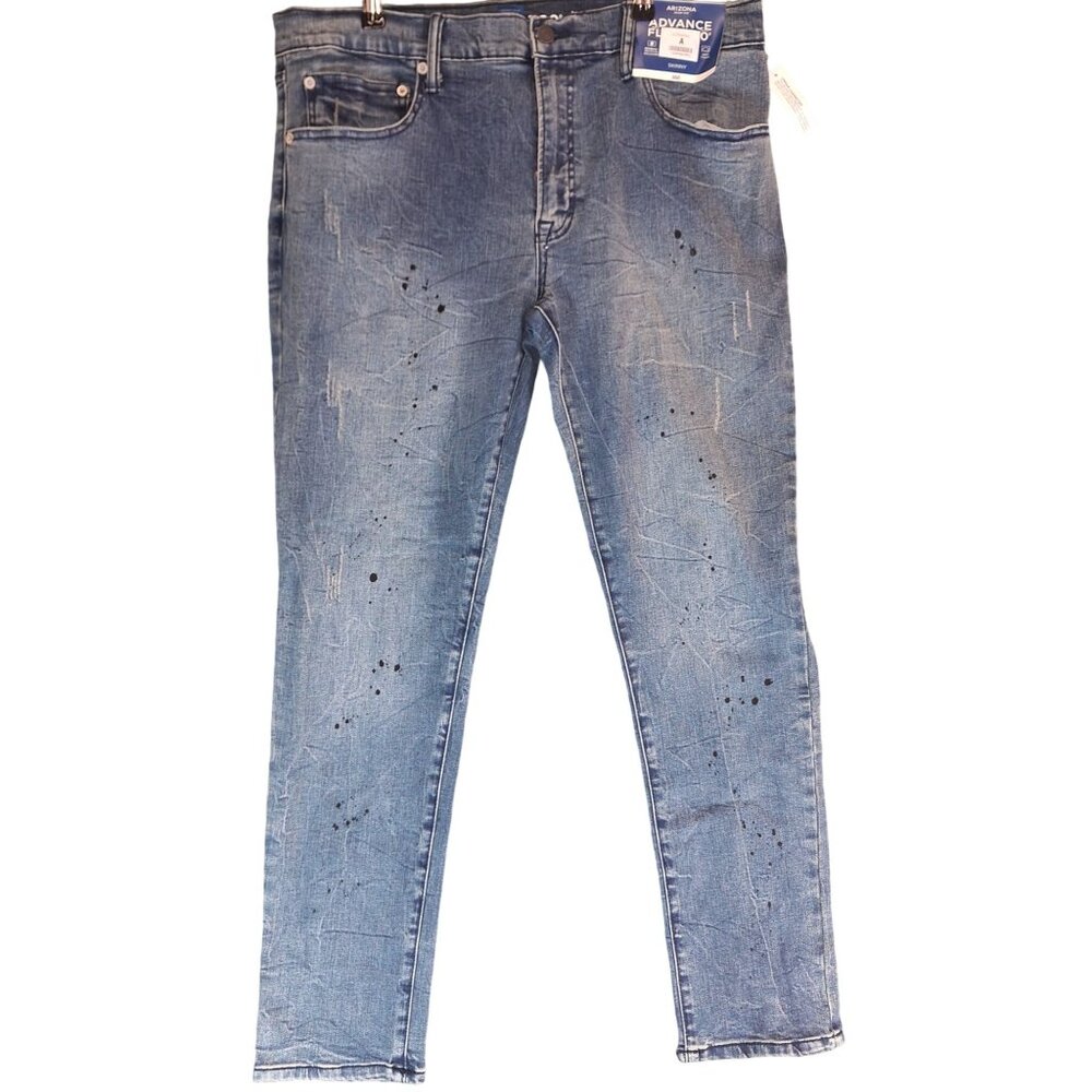 Arizona Jean Co Mens Skinny Jeans Distressed Faux Paint Splatter Jeans 36x30 NWT
